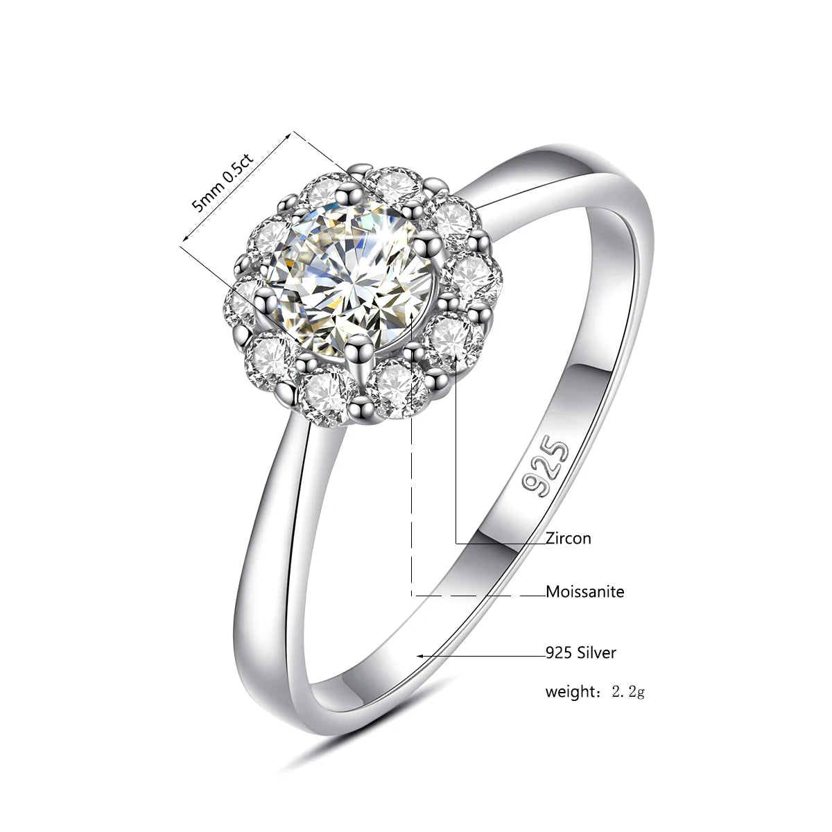 Deva Real 925 Sterling Moissanite Diamond Silver Rings Info View