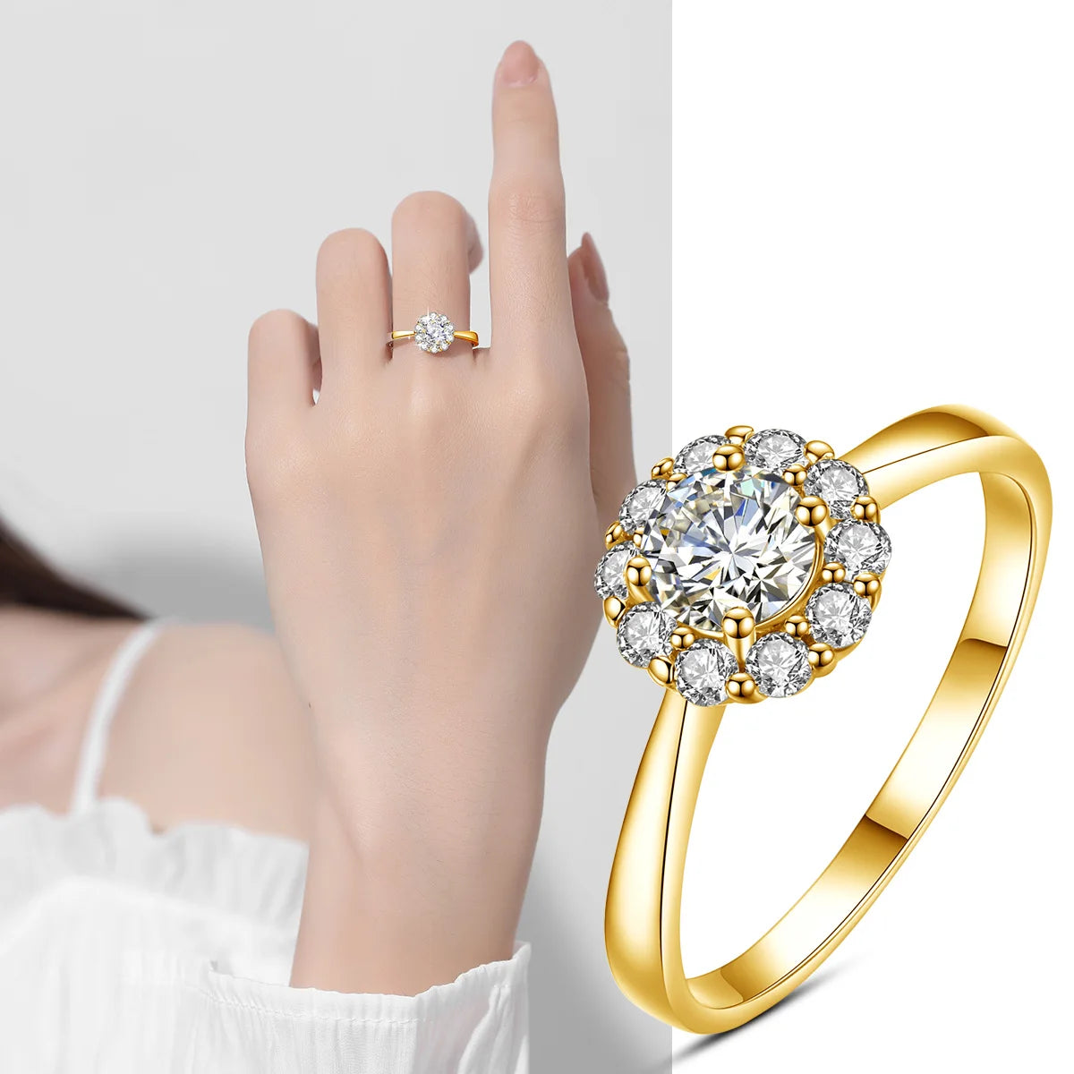 Deva Real 925 Sterling Moissanite Diamond Silver Rings Wear View