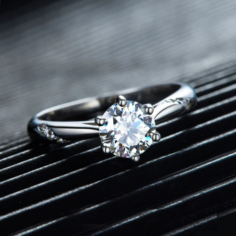 Deva Round Moissanite 925 Sterling Silver Rings Black Color Shot