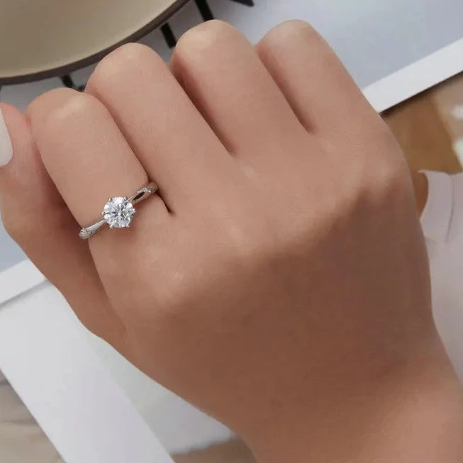 Deva Round Moissanite 925 Sterling Silver Rings Front Shot