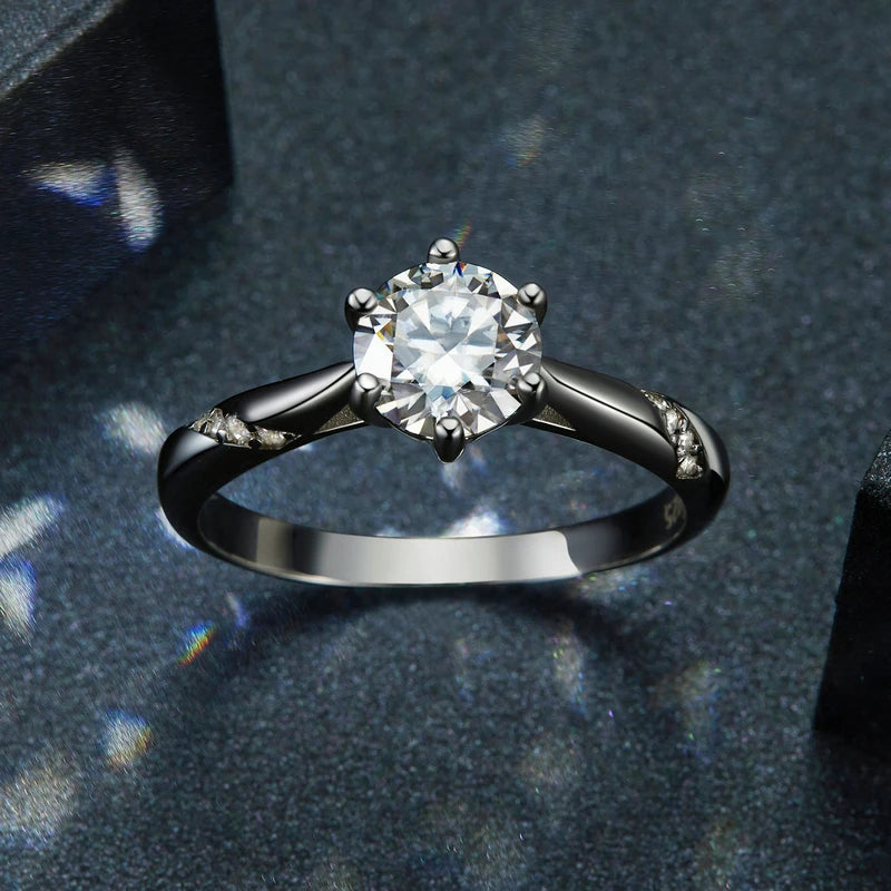 Deva Round Moissanite 925 Sterling Silver Rings Gray Background