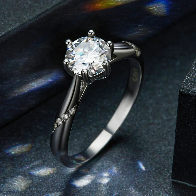 Deva Round Moissanite 925 Sterling Silver Rings New Front Shot