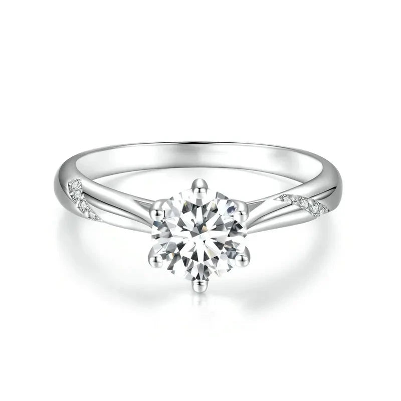 Deva Round Moissanite 925 Sterling Silver Rings White Background