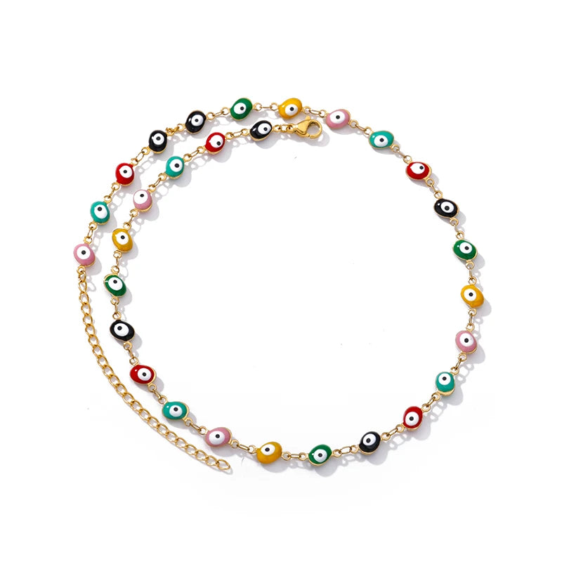 Stainless Steel Yellow Colors Evil Eye Fashion Necklace