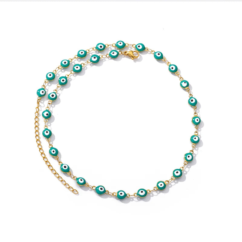 Stainless Steel Yellow Green Evil Eye Fashion Necklace | Fashion Necklaces