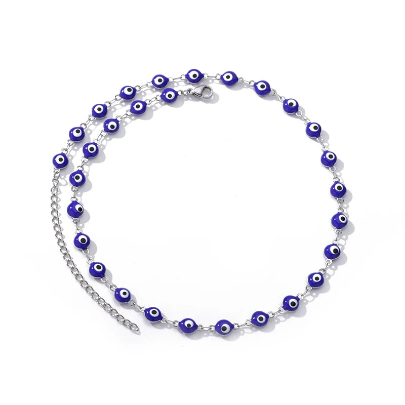 Deva Stainless Steel Evil Eye Fashion Necklaces Silver Blue View | fashion Necklaces