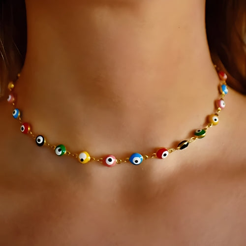 Deva Stainless Steel Evil Eye Fashion Necklaces Wearing View
