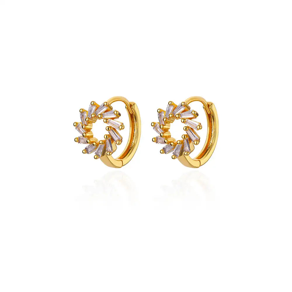 Deva Sunflower Stainless Steel Hoop Earrings Crystal Front