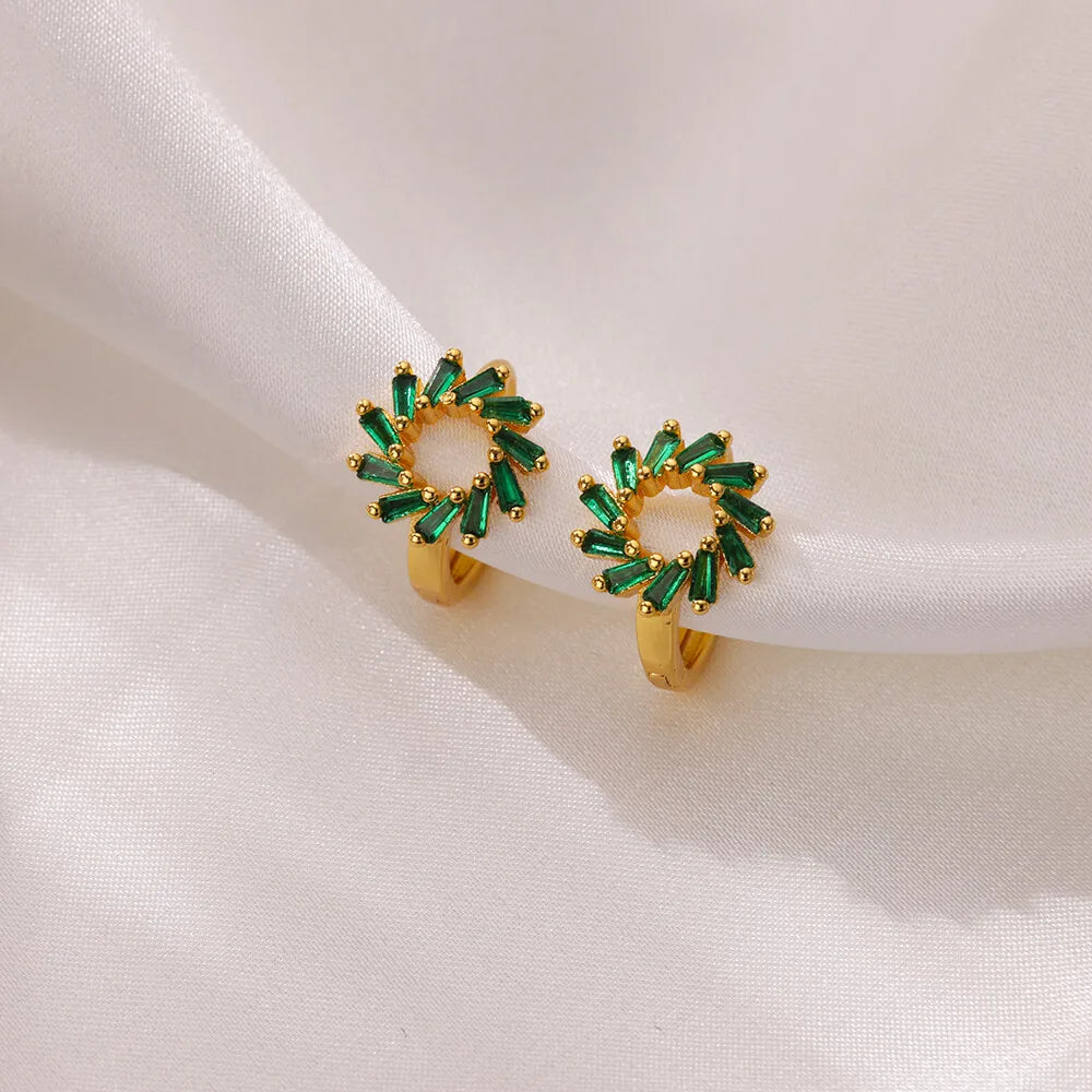 Deva Sunflower Stainless Steel Hoop Earrings Front