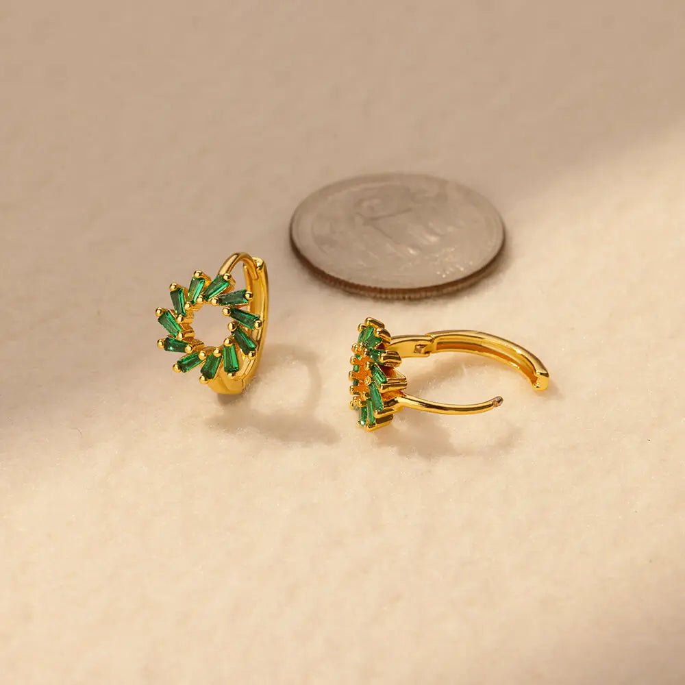 Deva Sunflower Stainless Steel Hoop Earrings Green Side View