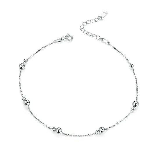 Deva 100% 925 Sterling Silver Round Beads Ankle Anklet