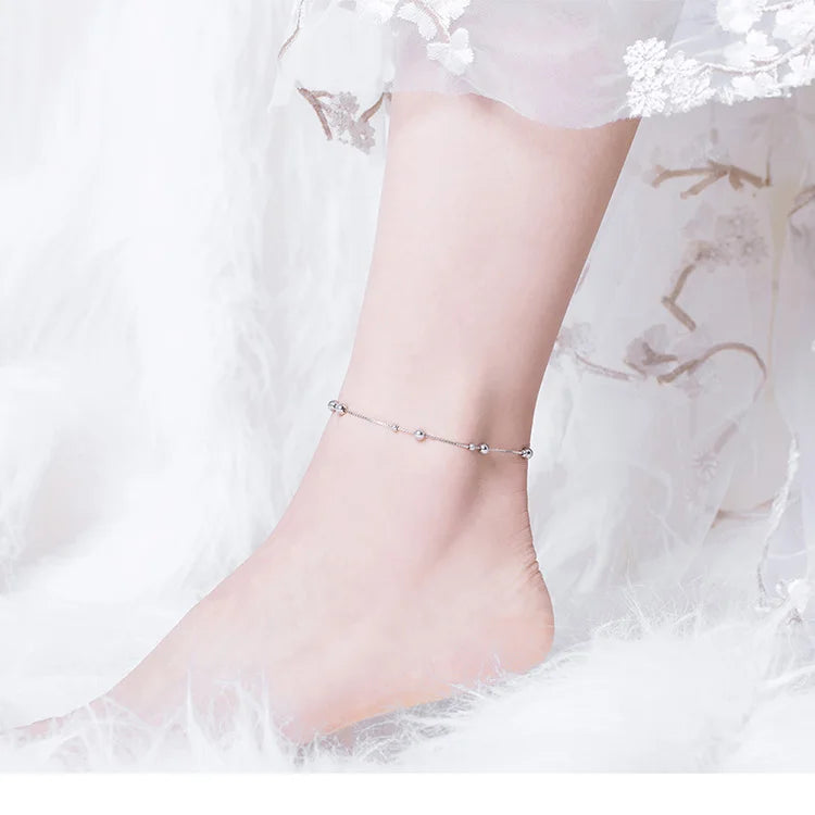 Deva 100% 925 Sterling Silver Round Beads Ankle Anklet