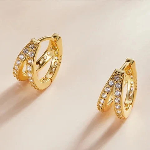 Modern Zircon Crystal Double Hoop Earrings Gold