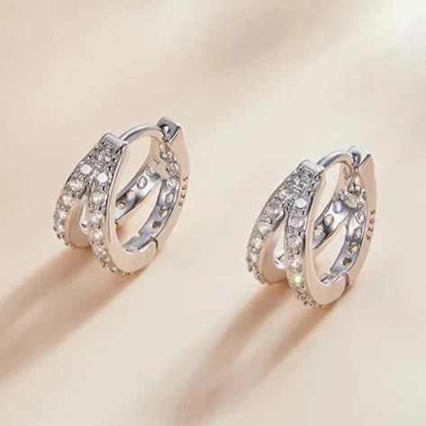 Modern Zircon Crystal Double Hoop Earrings Silver