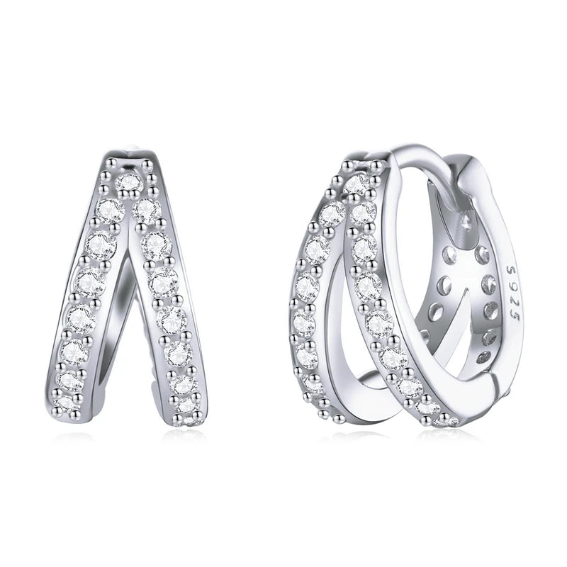 49319874560294Modern Zircon Crystal Double Hoop Earrings Silver View 2