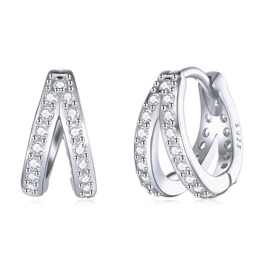 49319874560294Modern Zircon Crystal Double Hoop Earrings Silver View 2