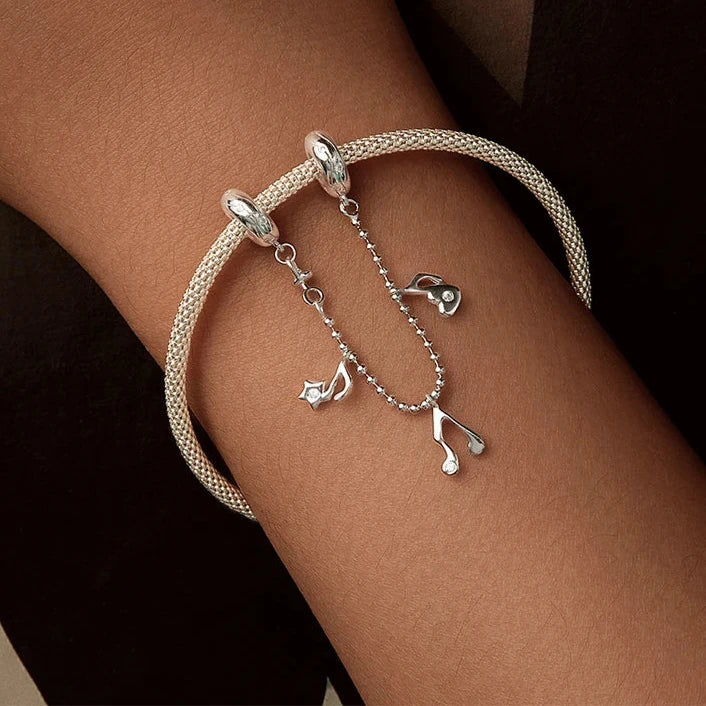 New 925 Sterling Silver Musical Note Bracelets Jewelry Wearing View