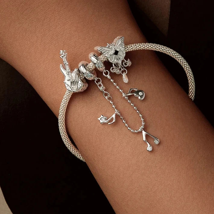 New 925 Sterling Silver Musical Note Bracelets Jewelry Wearing View 2