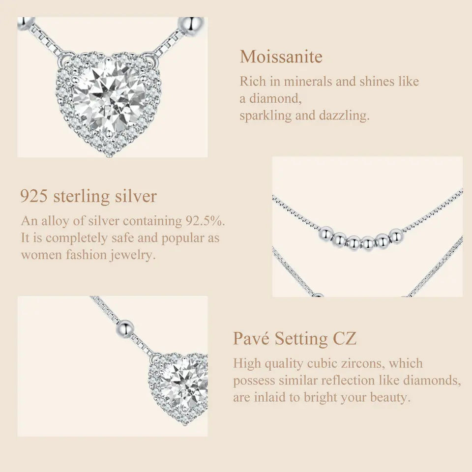 Deva 925 Sterling Silver Halo Heart Moissanite Pendant Necklace