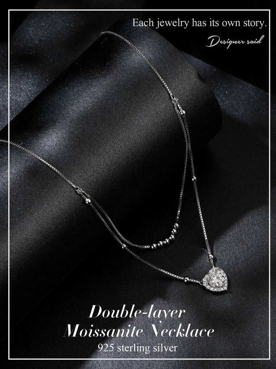 Deva 925 Sterling Silver Halo Heart Moissanite Pendant Necklace