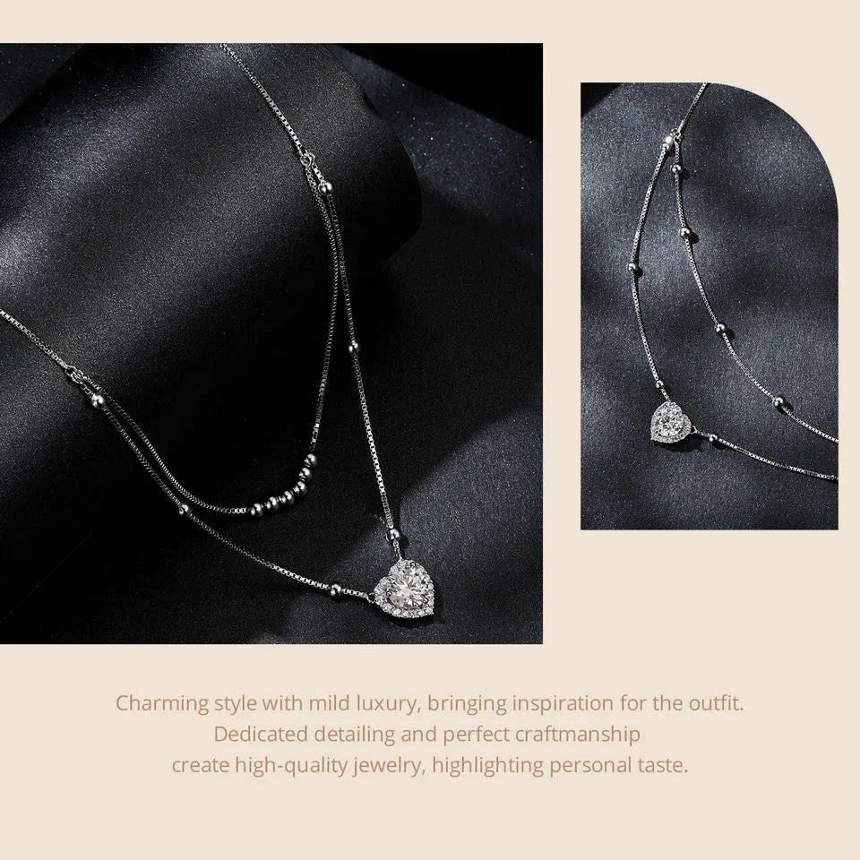 Deva 925 Sterling Silver Halo Heart Moissanite Pendant Necklace