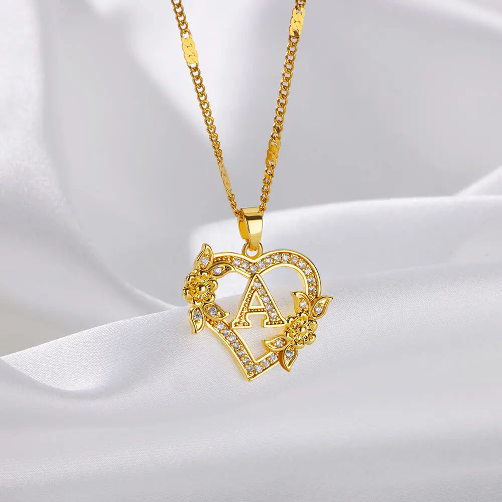 Deva Heart Letter Stainless Steel Necklace