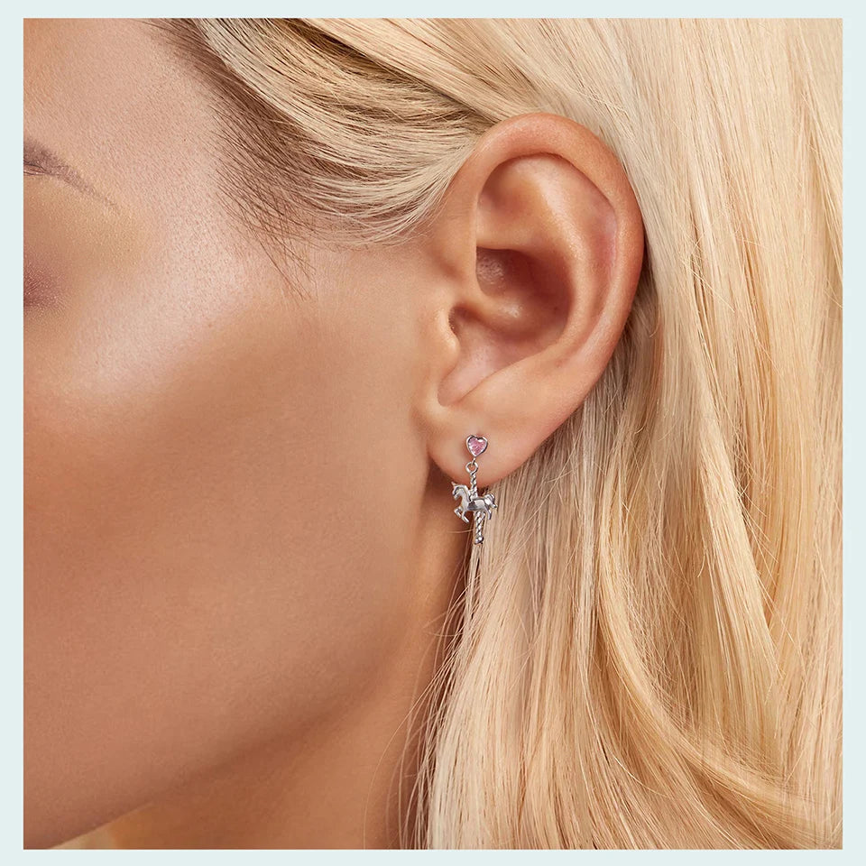 Deva 925 Sterling Silver Cute Carousel Earrings for Women Girls