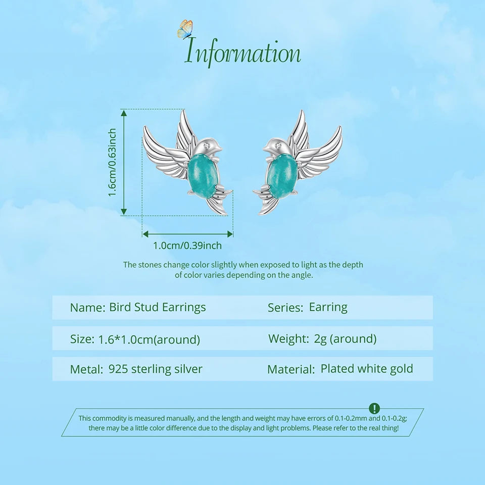 Deva Gold Plated Bird Earrings, 925 Sterling Silver Bird Stud Earrings