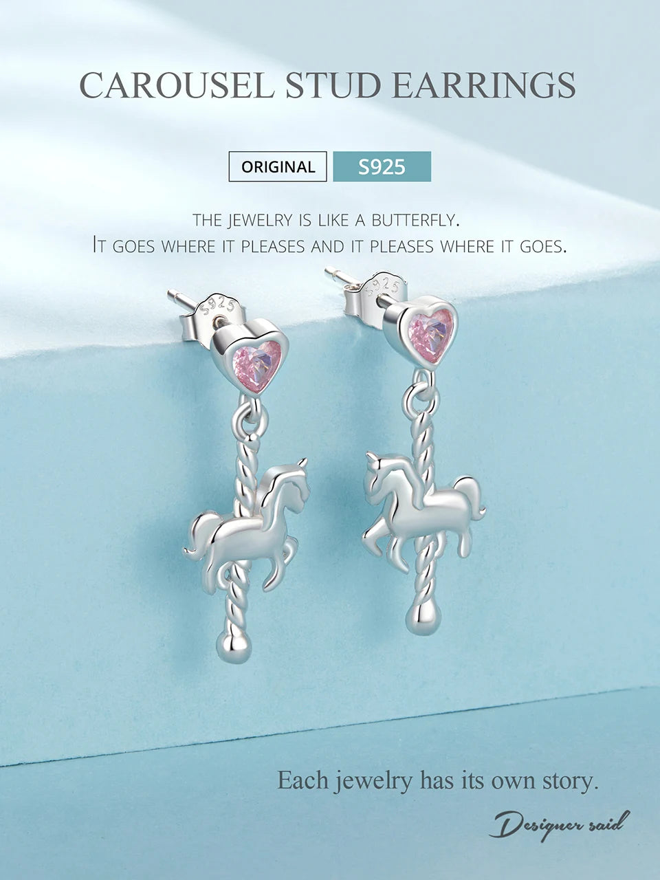 Deva 925 Sterling Silver Cute Carousel Earrings for Women Girls