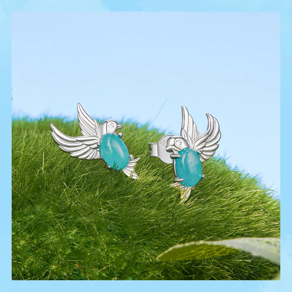 Deva Gold Plated Bird Earrings, 925 Sterling Silver Bird Stud Earrings