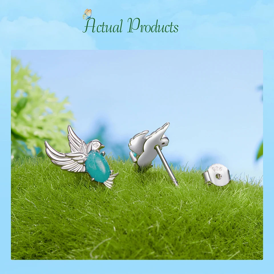 Deva Gold Plated Bird Earrings, 925 Sterling Silver Bird Stud Earrings