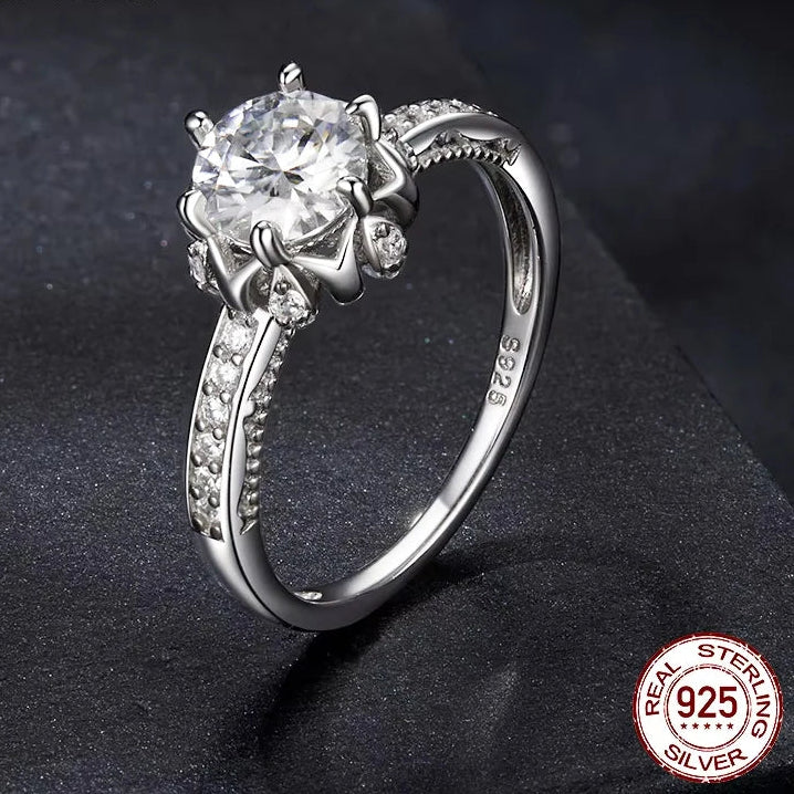 Deva D Color VVS1 EX Moissanite Flower Ring 1ct Round Moissanite Diamond Solitaire 925 Sterling Silver
