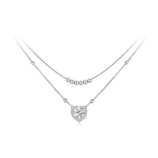 Deva 925 Sterling Silver Halo Heart Moissanite Pendant Necklace