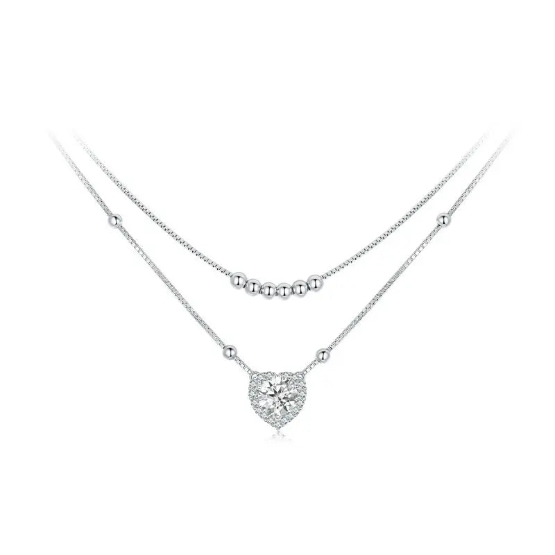 Deva 925 Sterling Silver Halo Heart Moissanite Pendant Necklace