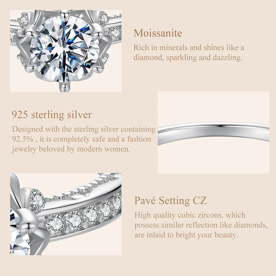 Deva D Color VVS1 EX Moissanite Flower Ring 1ct Round Moissanite Diamond Solitaire 925 Sterling Silver