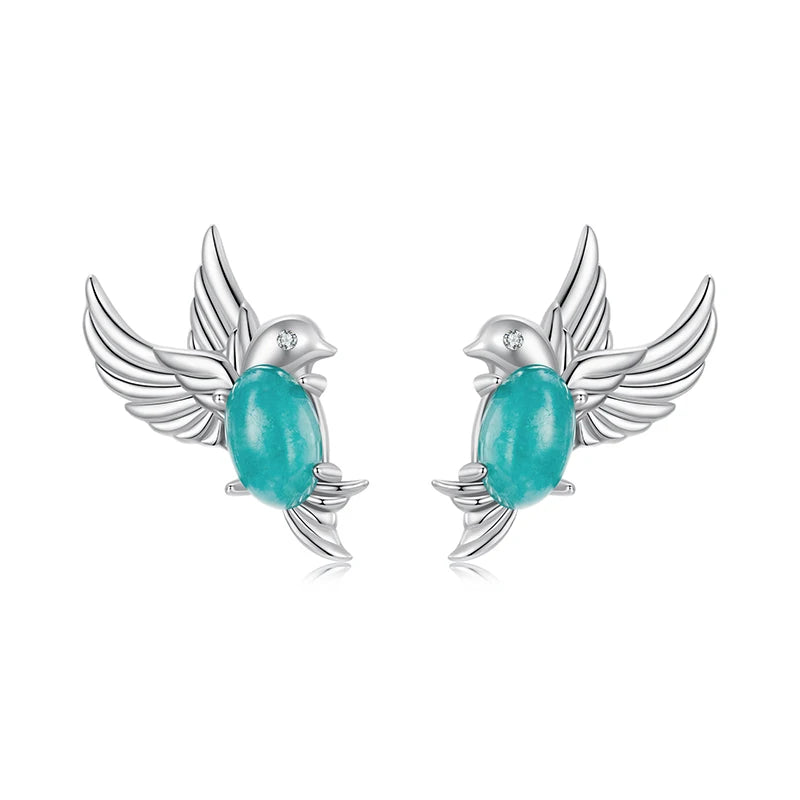 Deva Gold Plated Bird Earrings, 925 Sterling Silver Bird Stud Earrings
