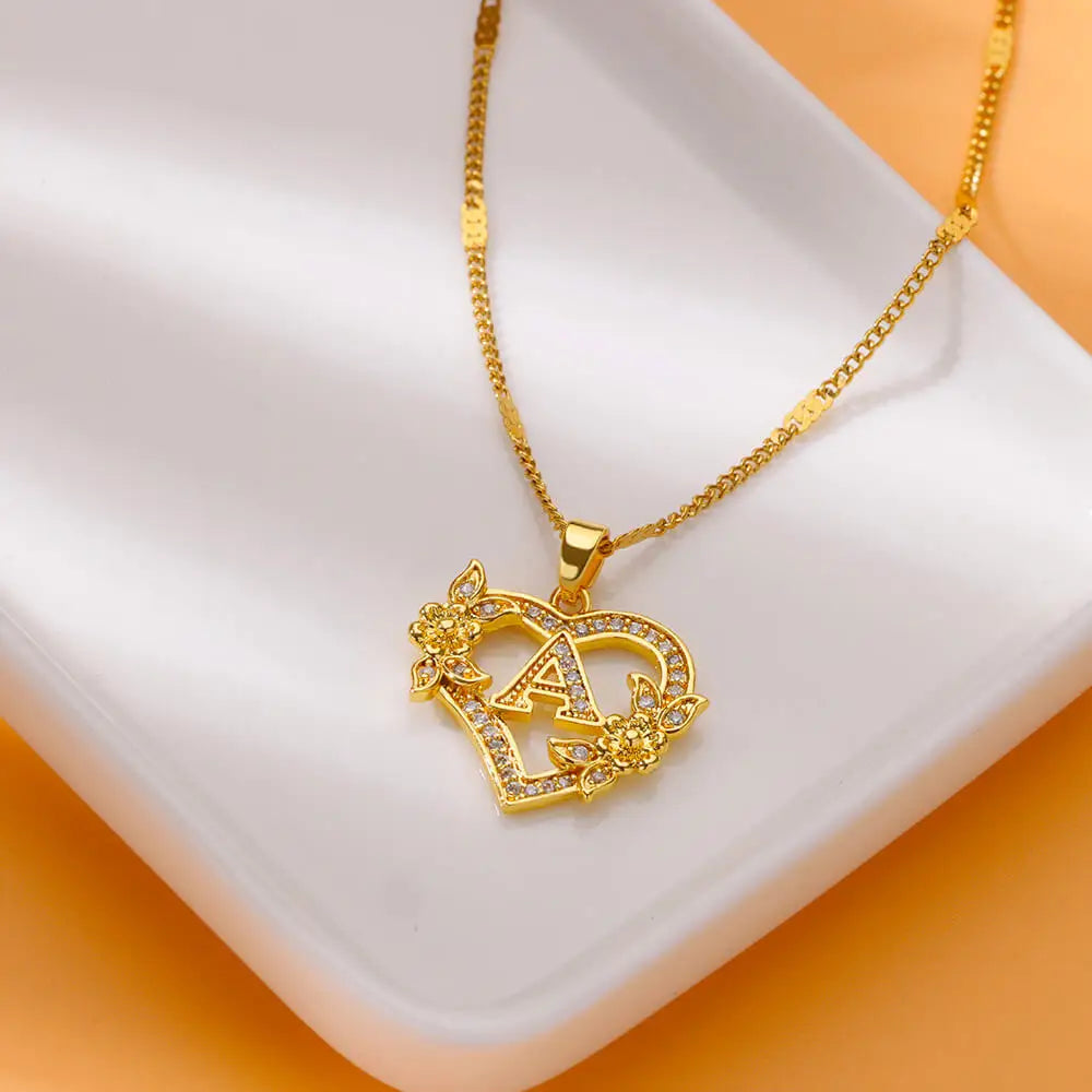 Deva Heart Letter Stainless Steel Necklace
