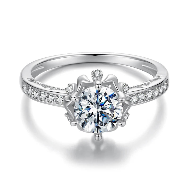 Deva D Color VVS1 EX Moissanite Flower Ring 1ct Round Moissanite Diamond Solitaire 925 Sterling Silver