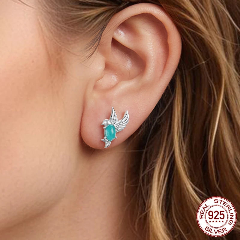 Deva Gold Plated Bird Earrings, 925 Sterling Silver Bird Stud Earrings