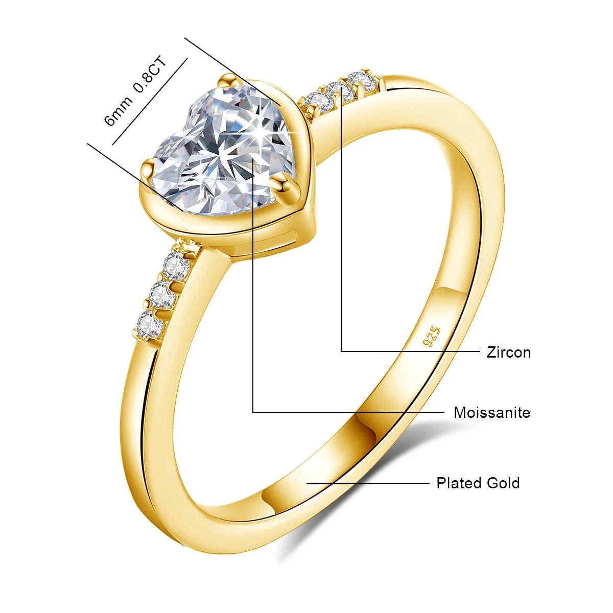 Deva Heart Shaped Moissanite Solid 925 Silver Ring
