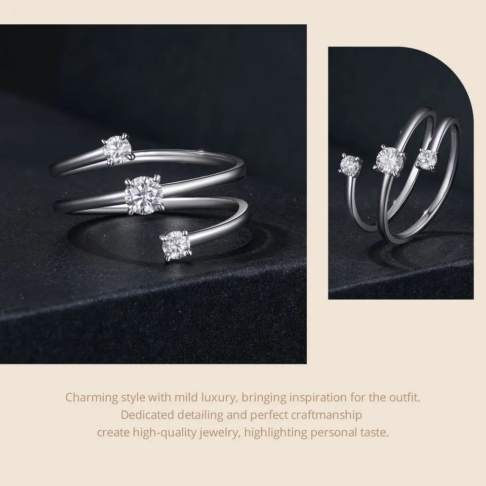 Deva Moissanite Multilayer Rings for Women, 925 Sterling Silver D Color VVS1 Clarity