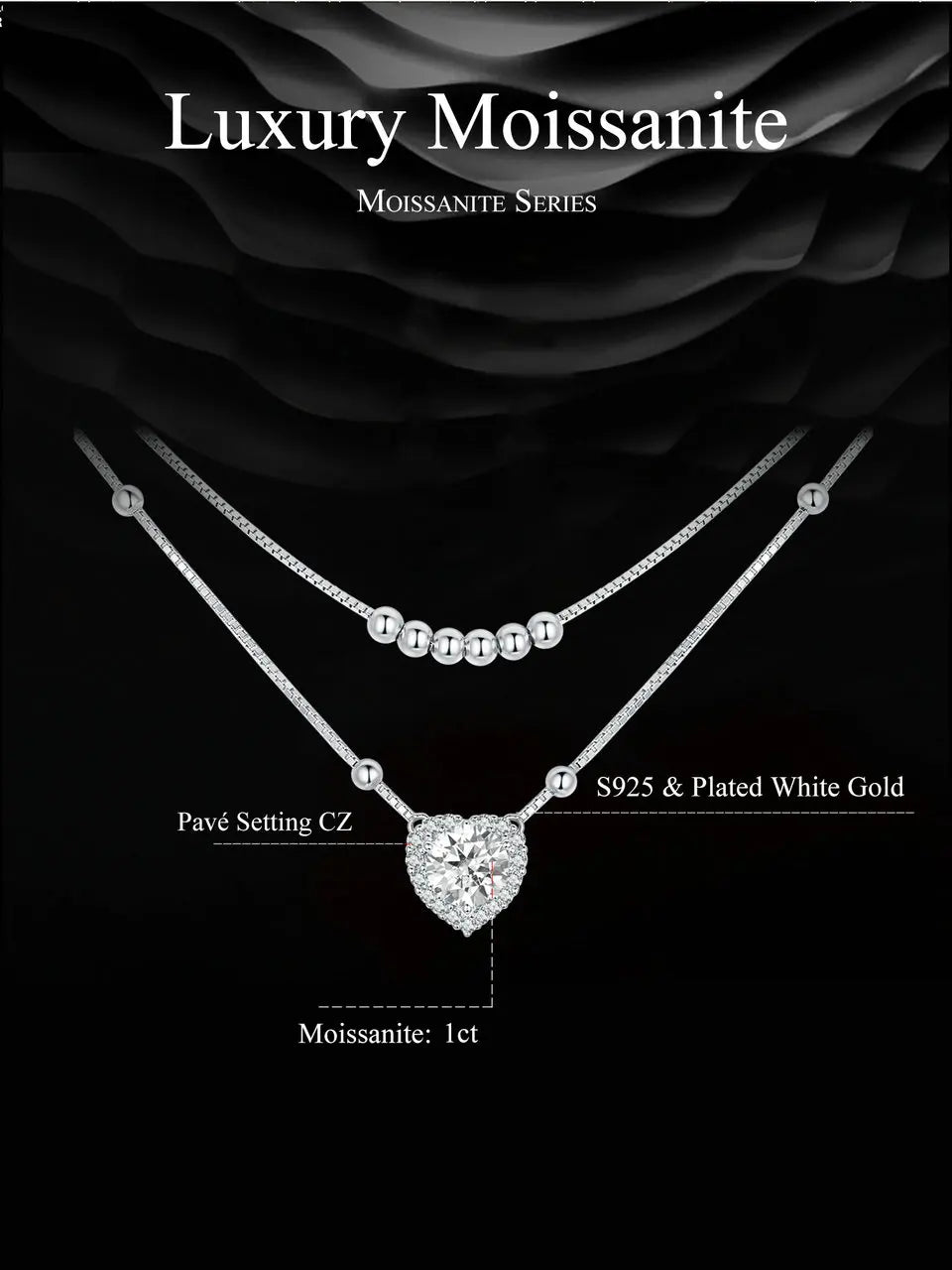 Deva 925 Sterling Silver Halo Heart Moissanite Pendant Necklace
