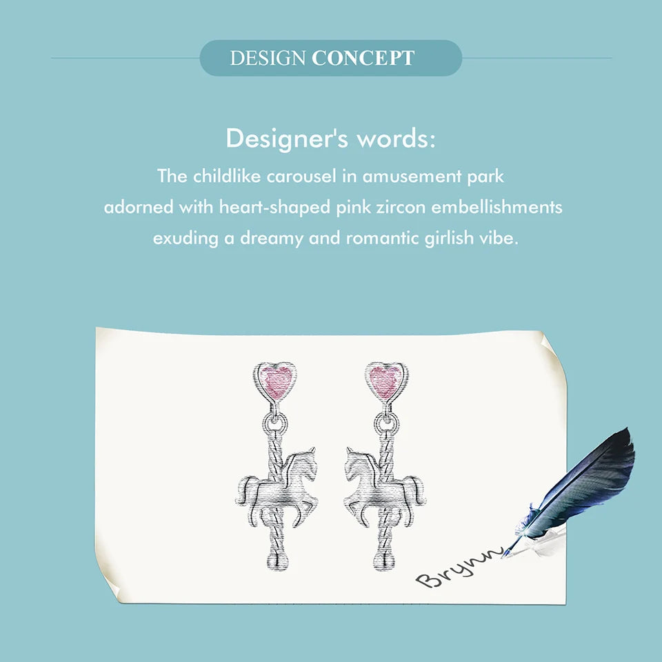 Deva 925 Sterling Silver Cute Carousel Earrings for Women Girls