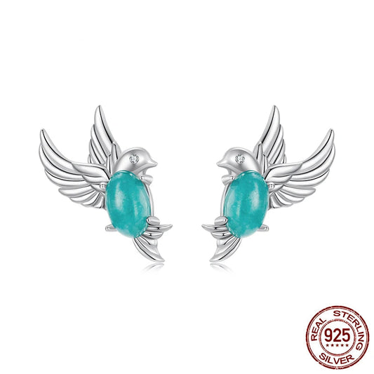 Deva Gold Plated Bird Earrings, 925 Sterling Silver Bird Stud Earrings