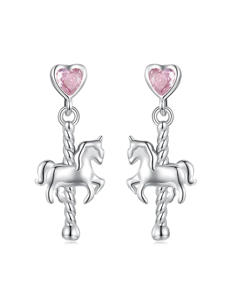 Deva 925 Sterling Silver Cute Carousel Earrings for Women Girls