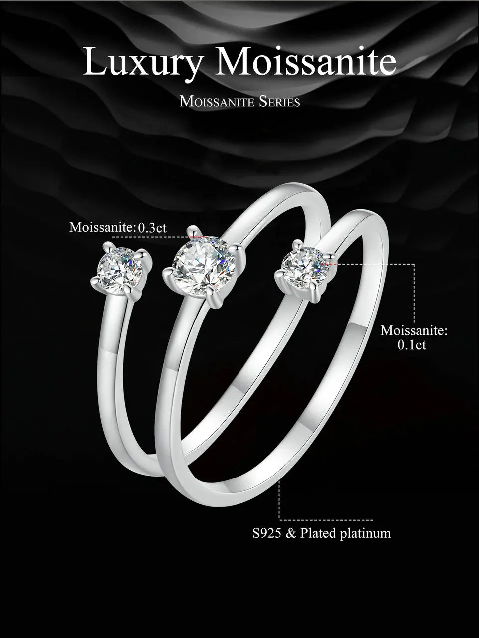 Deva Moissanite Multilayer Rings for Women, 925 Sterling Silver D Color VVS1 Clarity