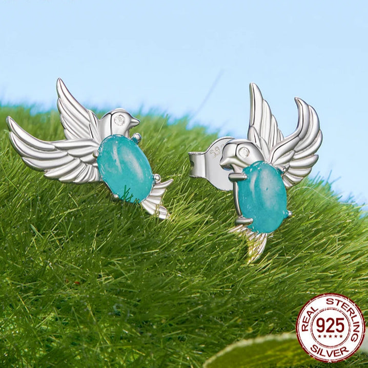 Deva Gold Plated Bird Earrings, 925 Sterling Silver Bird Stud Earrings
