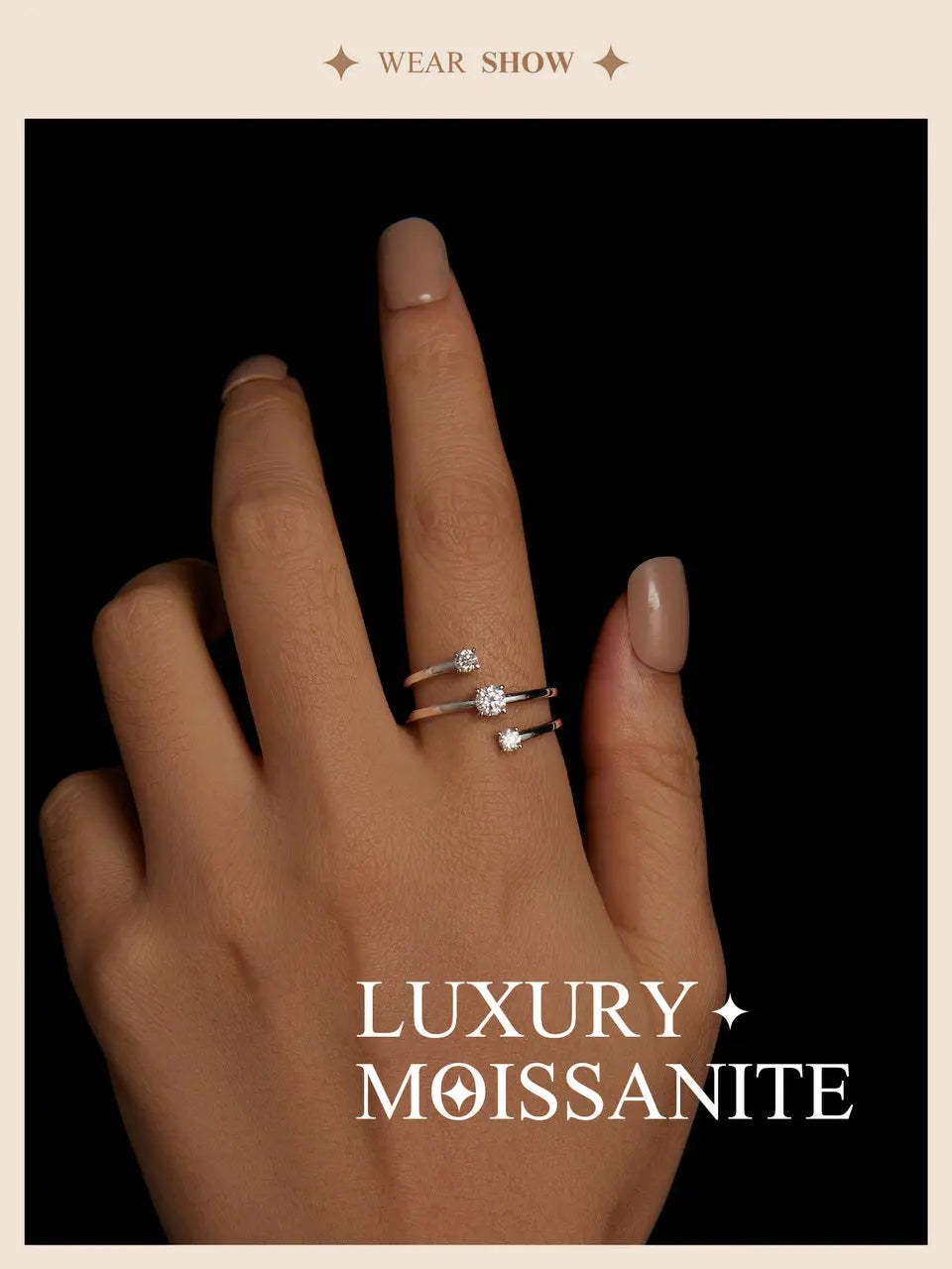 Deva Moissanite Multilayer Rings for Women, 925 Sterling Silver D Color VVS1 Clarity