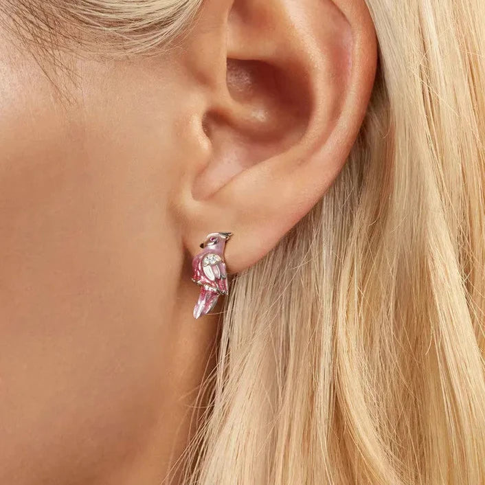 Deva 925 Sterling Silver Cute Parrot Rings & Earrings ear wearing shot