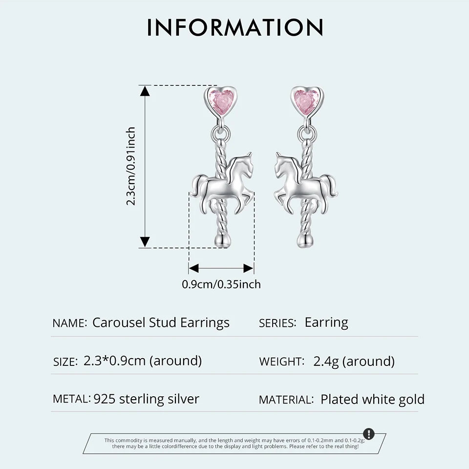 Deva 925 Sterling Silver Cute Carousel Earrings for Women Girls